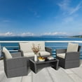 thumbnail image 2 of Patiojoy 4-Piece Rattan Wicker Patio Outdoor Furniture Sofa Set with Cushions & Tempered Glass Table, 2 of 10