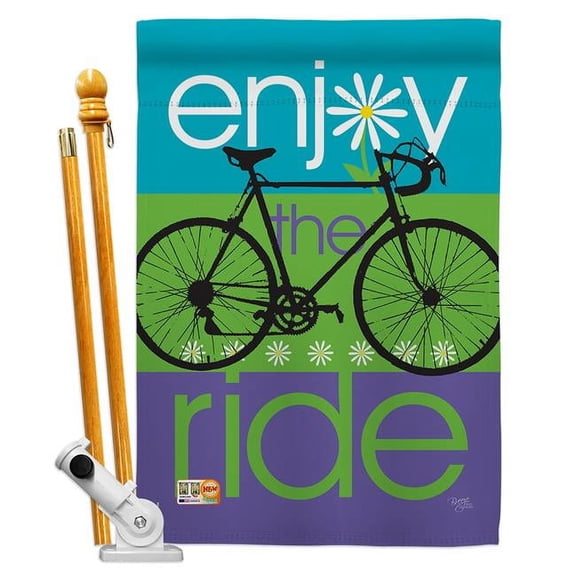 Breeze Decor BD-SP-HS-109040-IP-BO-D-US12-AM 28 x 40 in. Vertical Bike Ride Interests Sports Impressions Decorative Double Sided House Flag Set with Pole & Bracket Hardware
