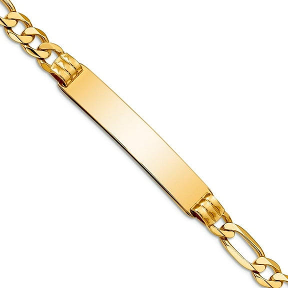 14k Yellow Gold Solid Polished Figaro ID Bracelet 8 Inch 6mm Lobster Claw Identification Bracelet for Women