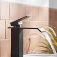 thumbnail image 2 of BWE Matte Black Bathroom Faucet Modern Waterfall Single Hole Bathroom Sink Faucet Parts Square Spout Bath Lavatory Vanity and Supply Hose Single Handle, 2 of 8