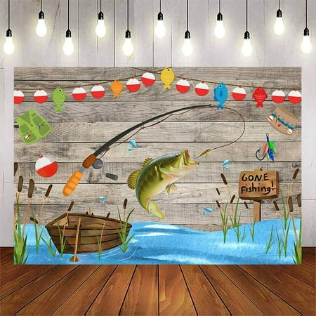 Image of Avezano Rustic Wood Gone Fishing Backdrop for Birthday Party O Fish Ally Kids Baby Shower Photography Background Retirement Fisherman Party Decor Banner Supplies Photo Studio Props 7x5ft