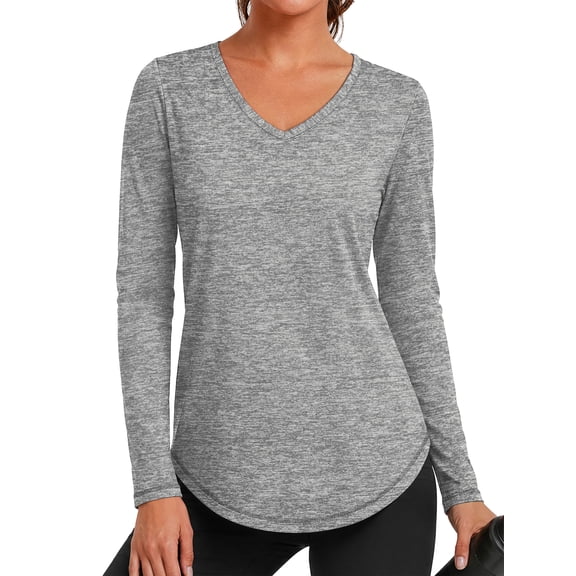 Rosvigor Womens Long Sleeve Workout Tops V Neck Athletic Shirts Quick Dry Running Gym Yoga Tops Loose Fit Activewear