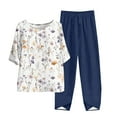 thumbnail image 2 of Taylonsss Women's Casual Round Neck 5/4 Sleeve Top And Pants Digital Printing Two-piece Set, 2 of 5