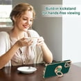 thumbnail image 6 of Case for iPhone 15 Case with Ring Stand, 360° Rotatable Ring Holder Magnetic Kickstand, Plating Rose Gold Edge Soft Cover Luxury Protective Phone Case for iPhone 15 6.1", Midnight Green, 6 of 14