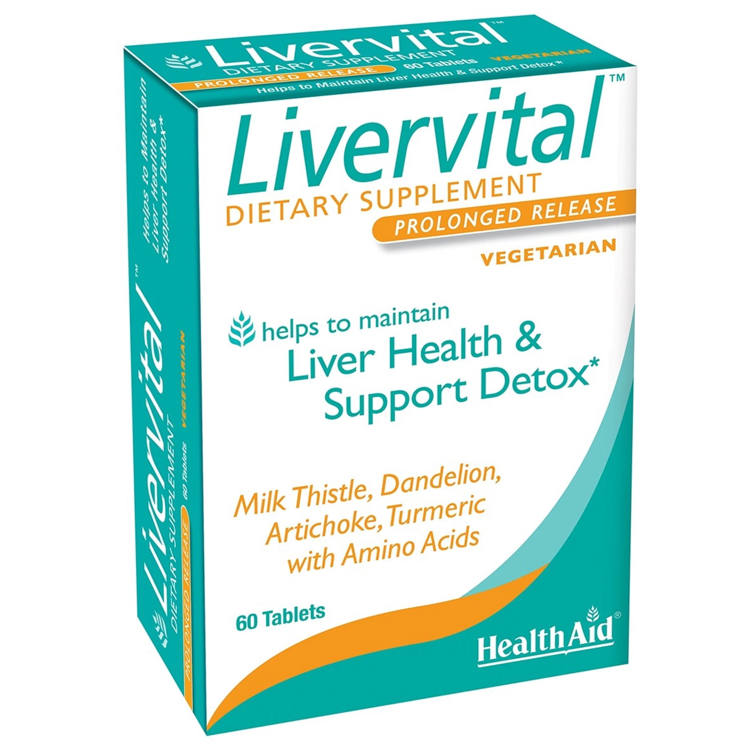 HealthAid LiverVital, Liver Health & Support, with Milk Thistle, Dandelion, Turmeric & Artichoke Plus Methionine, Choline & Inositol, 60 Vegetarian Tablets