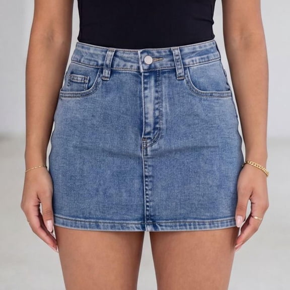 Nmnitkp Jean Skirt High Waisted Stretchy Denim Mini Skirt, Vintage Bodycon Jean Skirt with Frayed Back Pockets, for Casual Streetwear Daily & Night OutLight Blue,XL