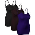 thumbnail image 2 of Emmalise Women's Basic Casual Long Camisole Cami Top Value Combo- 3Pk - Black, Burgundy, Purple, XXX-Large, 2 of 8