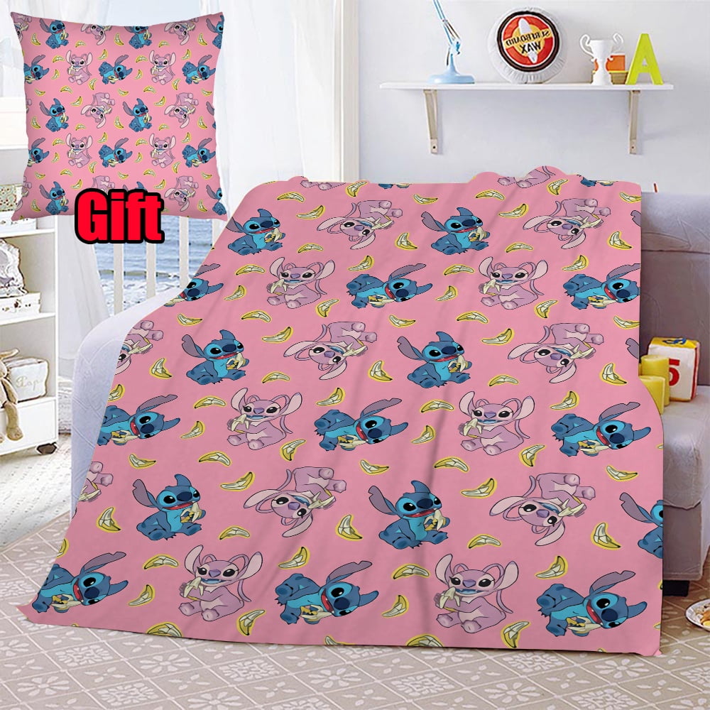Disney Lilo & Stitch Blankets With Pillow Cover Flannel Sofa Blankets For Couch Living Room