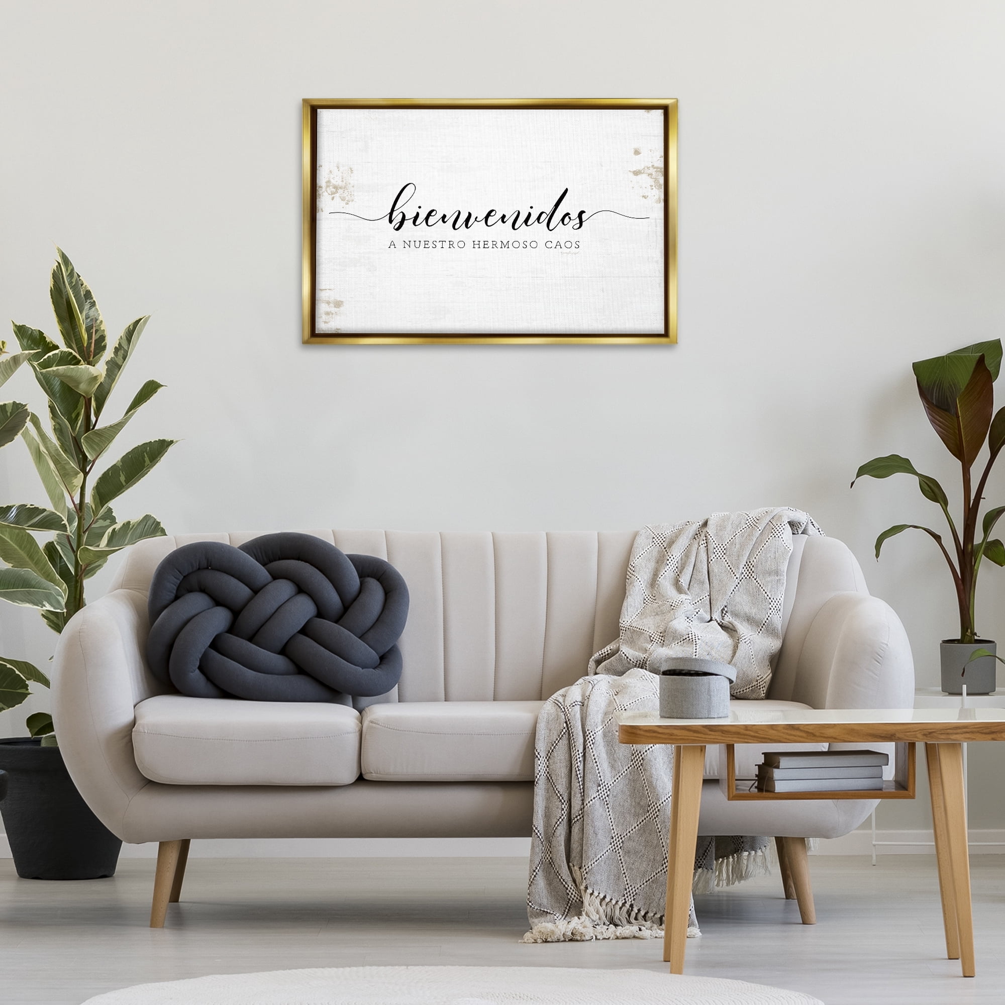 Stupell Industries Bienvenidos a Nuestro Hermoso Caos Inspirational Quotes & Sayings Painting Gold Floater Framed Art Print Wall Art, 31 x 21