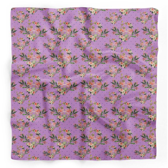 Bimba Purple Rose Wreath Floral Printed Pure Silk Scarf For Hair Neck Head Bandanas For Women 40 x 80 Inches