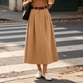 thumbnail image 2 of Women's Solid Corduroy Midi Skirt High Waist Flared A Line Long Skirt with Belt, Vintage Casual Swing Skirt for Autumn Winter Daily Commute & Weekend Outings Khaki, 2 of 6