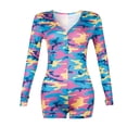thumbnail image 1 of Justaucorps à Manches Longues pour Femmes, Mode, Col en V, Imprimé Floral, Combinaison à Manches Longues, Vêtement de Nuit, Justaucorps, 1 of 3