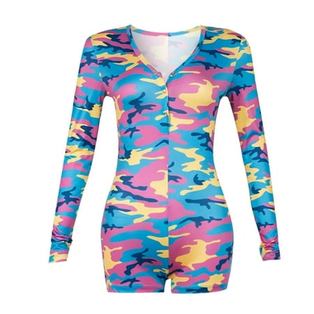 

Ladies Fashion V Neck Printed Long Sleeve Pajamas Homewear Jumpsuit Women Fashion V Neck Floral Print Long Sleeve Jumpsuit Sleepwear Bodysuit