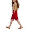 thumbnail image 2 of OOOUM Girls Knee Length Pants High Waist Wide Leg Cropped Pants With Pockets Skinny And Comfortable Summer Bottoms For Kids Red 13-14 Years, 2 of 4