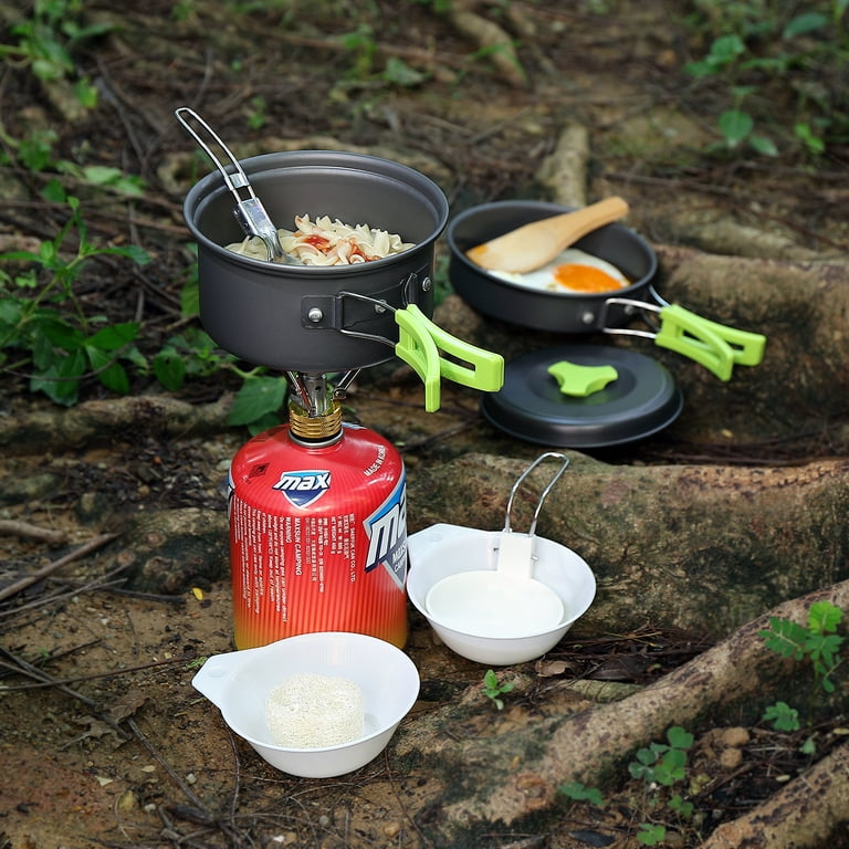 Camping Cookware Set, 11 Piece Aluminum Nesting Pot and Pans, Mess