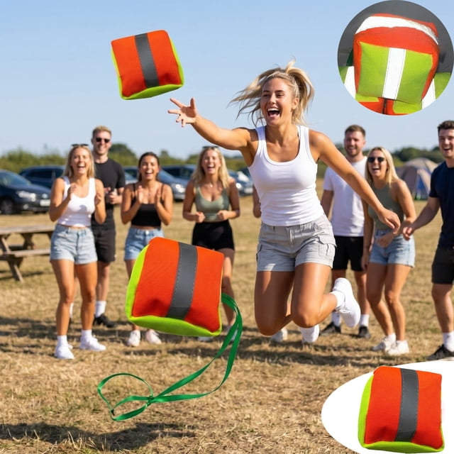 CaiYueKe Reflective Canvas Bean Bag, Rope Handle Throwing Bag, Rice Husk Filled Game Prop, Outdoor Toss Game, Durable Throwing Toy, Nighttime Safety Toy, Family Yard Game