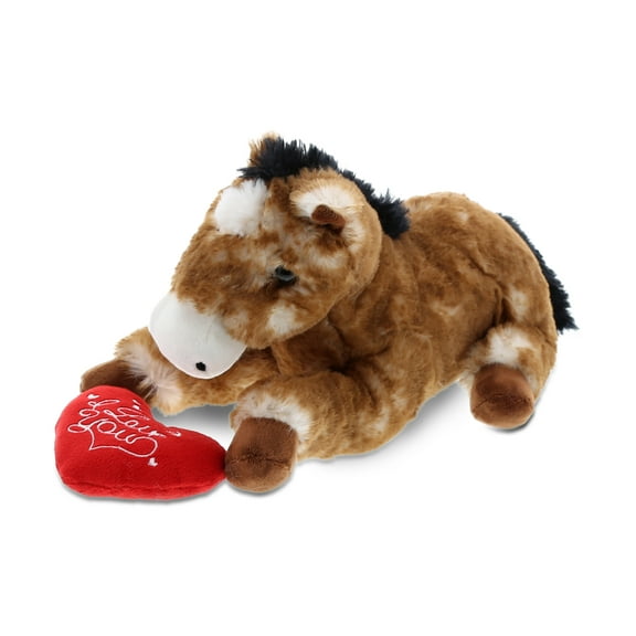 Dollibu I Love You Heart Sitting Brown Horse Plush - 10.5 inches