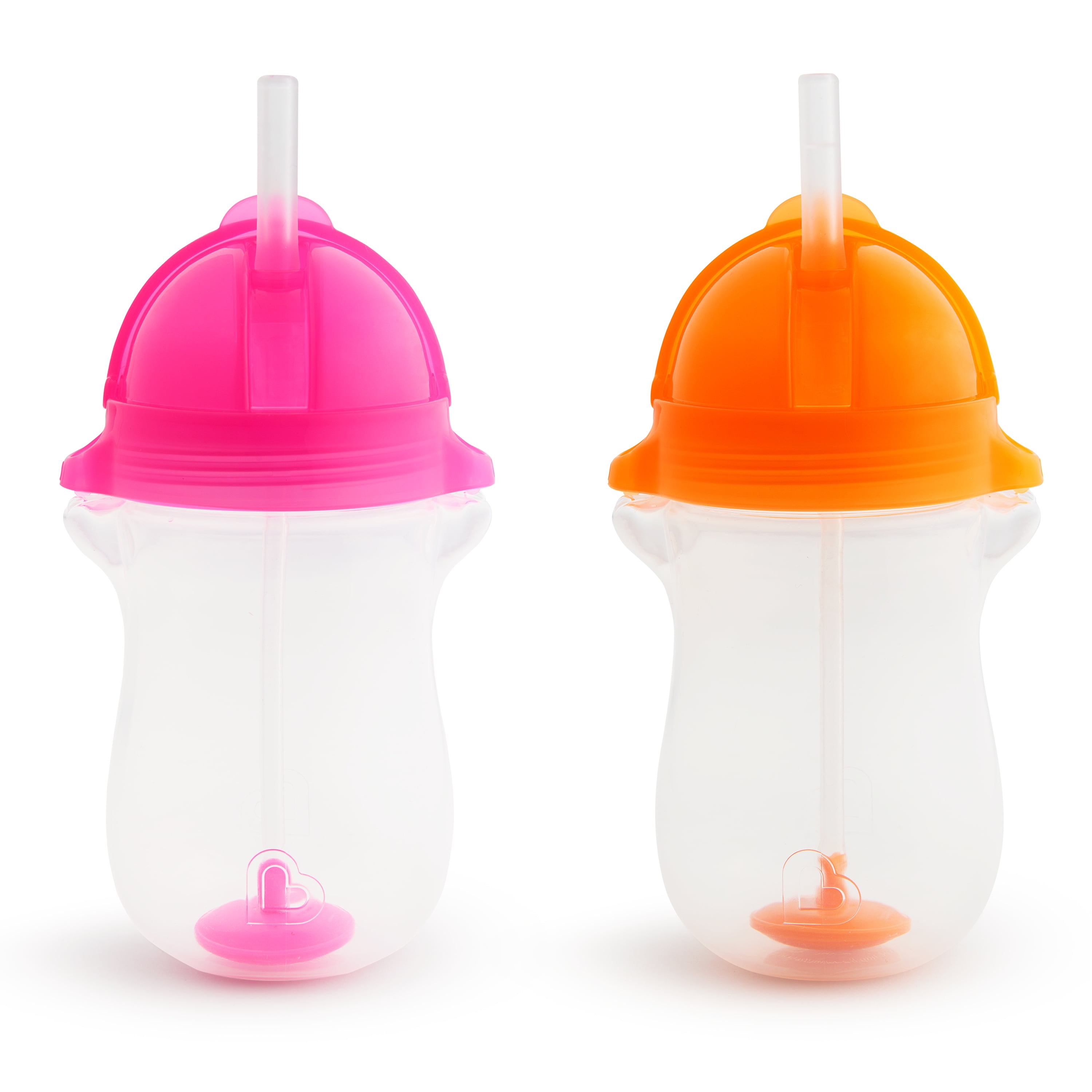 Munchkin Any Angle Click Lock Weighted Straw Cup, Pink/Orange, 10oz, 2 Pack