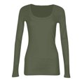 thumbnail image 6 of Qwertyu Women's Long Sleeve Shirts Stretch Square Neck Ribbed Slim Fitted Casual Basic Tops Tee Army Green L, 6 of 7