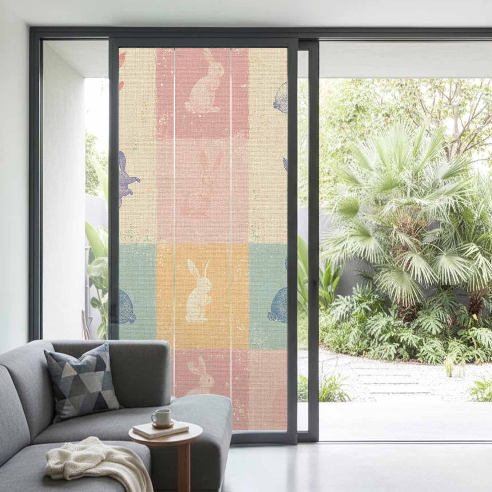 Easter Rabbit Window Privacy Film, Retro Watercolor Rabbit Frosted Glass Window Clings Static Cling UV Heat Blocking Reusable Door Sticker for Bathroom 35.4 x 78.7 Inch