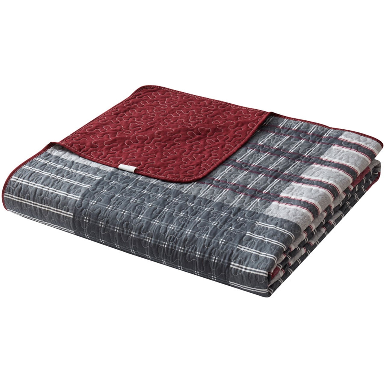 Legacy Decor 3 Pcs Quilt Reversible Bedspread Coverlet Red & Black Patchwork Design Ultra Soft Microfiber Oversized Queen 100"W x 106"L, All Ages.