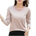 thumbnail image 2 of Timegard Fall Tops for Women Striped Long Sleeve Basic Tee Shirts Casual Slim Comfy Crewneck Tops, 2 of 3