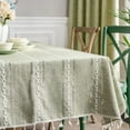 thumbnail image 5 of Cotton Linen Stripe Tassel Tablecloth Stain Resistant Dust-Proof Table Cover for Kitchen Dinning Tabletop Decoration Rectangular, 5 of 10