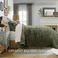 thumbnail image 3 of EVERGRACE Luxury Ruched Velvet Quilt Queen Size, Ultra Soft Bedspread Coverlet Set, Lightweight Velvet Comforter, Quilted Bedding Cover with 2 Matching Shams for All Season, Olive Green, 3 of 7