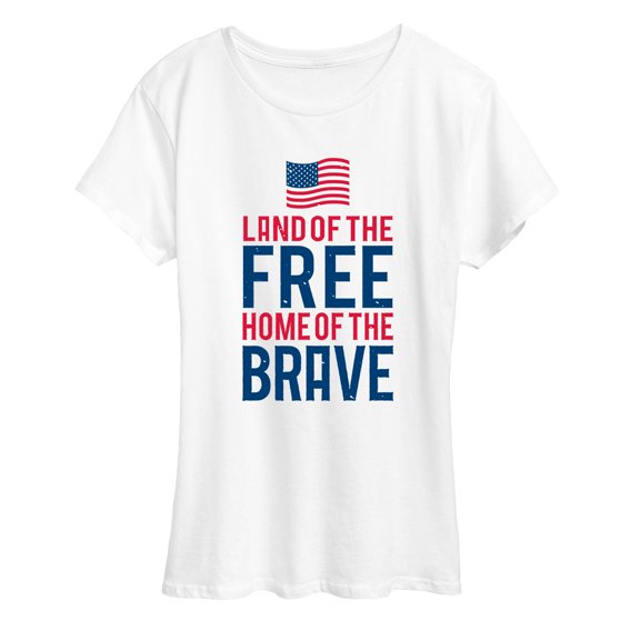 Instant Message - Land Free Home Brave Flag - Women's Short Sleeve Graphic T-Shirt