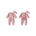 thumbnail image 2 of BemeyourBBs Newborn Baby Girls Little Sister Outfits Waffle Knit Romper Little SisLetter Embroidery Long Sleeve Back Ruffled Jumpsuit with Headband Spring Fall Winter Clothes, 2 of 9