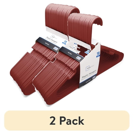 (2 pack) Mainstays Collegiate Clothing Hangers, 18 Count, Red Engine, Durable Plastic