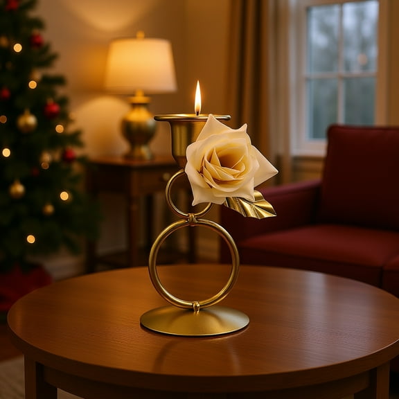 Christmas Candlestick Holder, Iron Metal Candle Holder for Table Decor, Holiday Centerpiece for Romantic Candlelight Dinner(A)