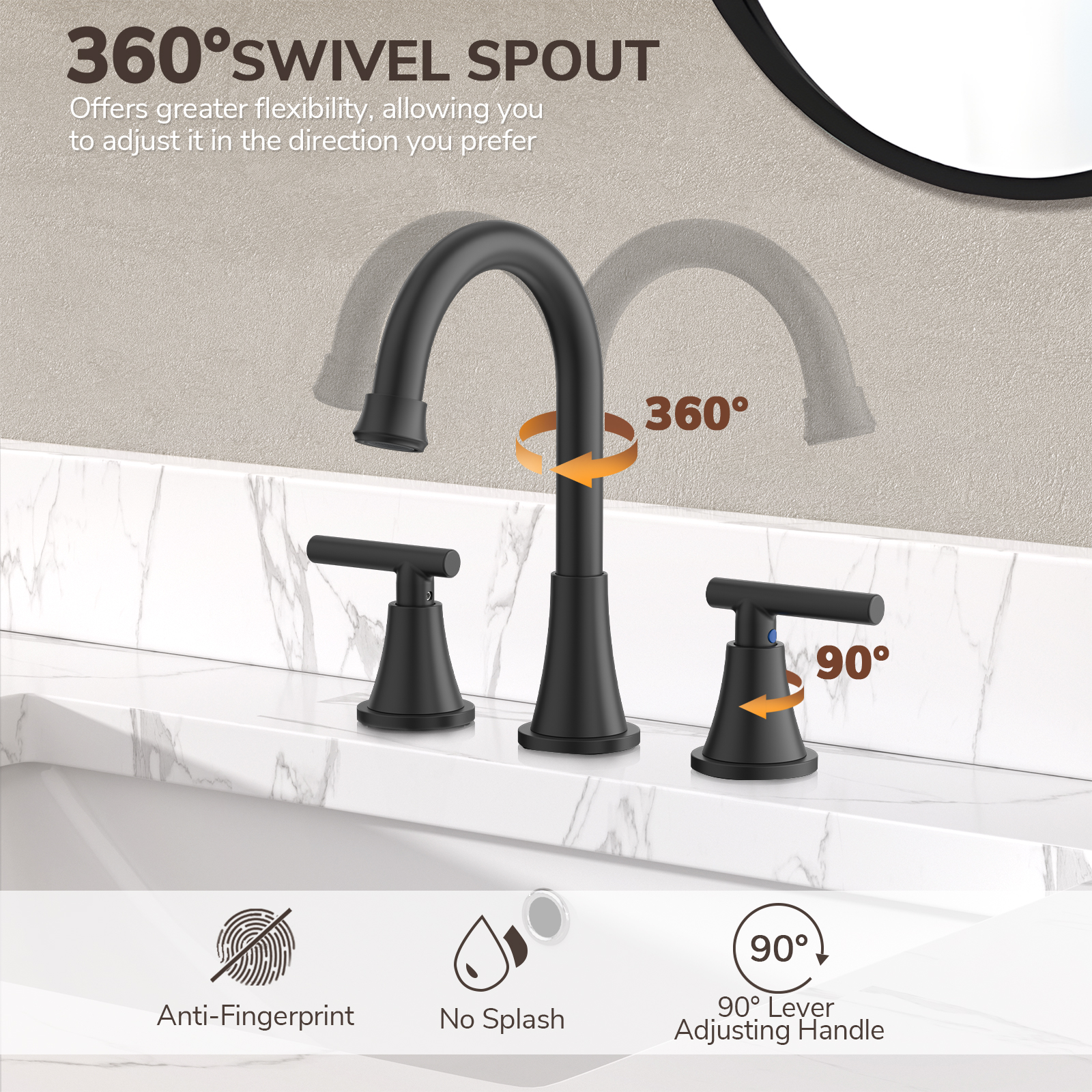 KINGTACK 8-Inch Matte Black Bathroom Sink Faucet photo 6