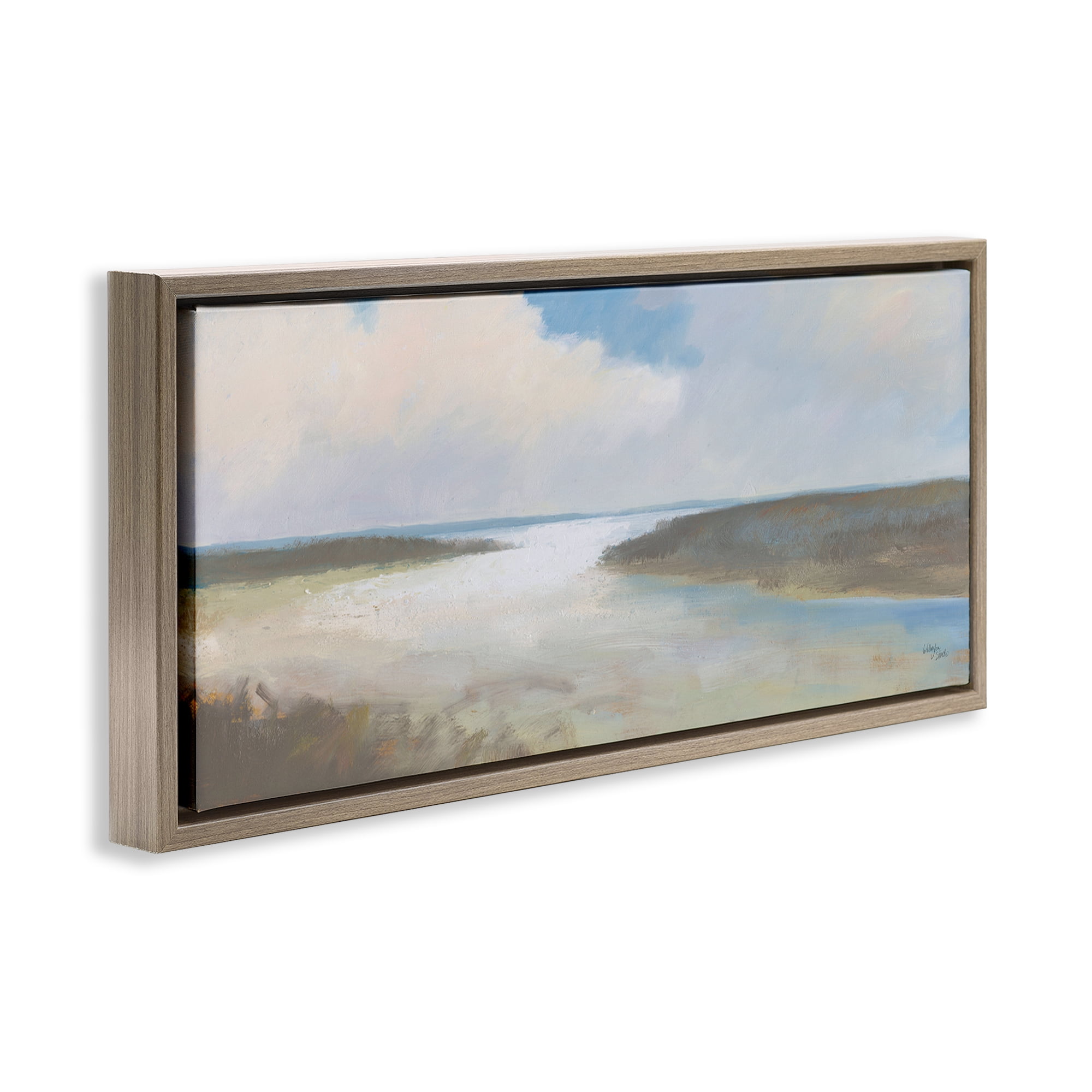 Stupell Industries Soft Coastal Shore Nautical & Beach Painting Brown Floater Framed Canvas Art Print Wall Art, 31 x 14