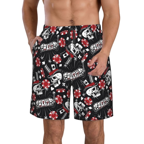 Balery Vintage Skull Casino Traje de Baño Estilo Hawaiano para Hombre, Shorts de Secado Rápido con Bolsillos-X-Large