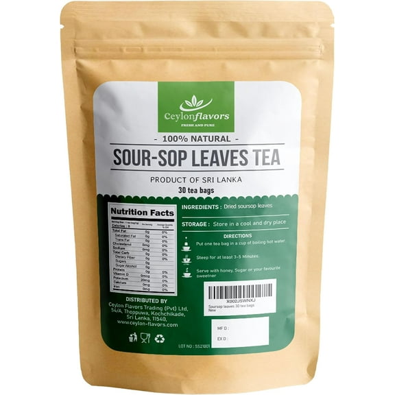 Ceylon Soursop Tea Leaves | 100% Natural Soursop Tea Bags Pack of 30 | Sourced From Sri Lanka