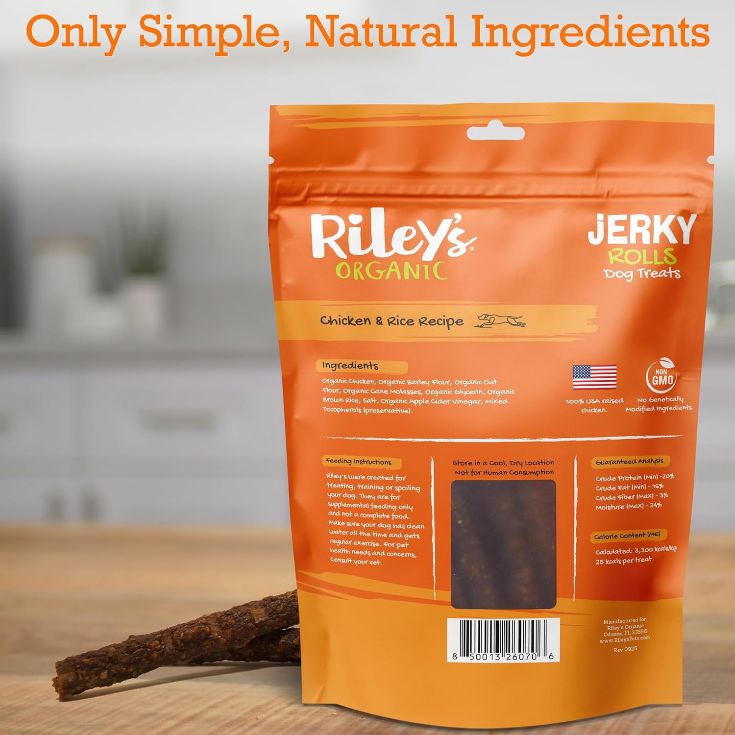 Riley's Rice & Chicken Jerky Dog Treats - Non-GMO, High Protein, All Natural Dog Chews - Training Treats for Small & Large Dogs - Easy to Break into Bite-Sized Pieces - 10oz