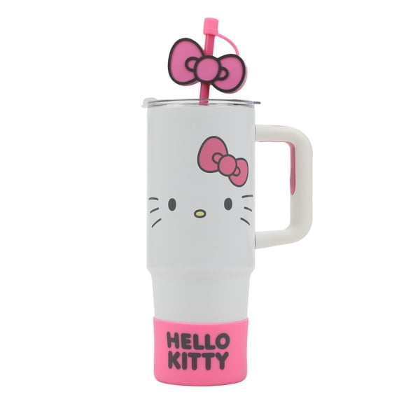 Hello Kitty Big Face Design 30 oz Stainless Steel Tumbler with Handle and Straw with Charm