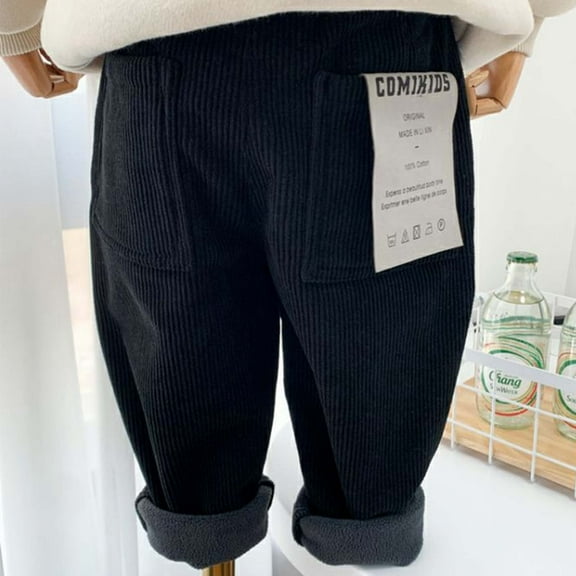 WUXIAN Boys Pants Corduroy Clothes Full Length PantsWinter Warm Soft Fuzzy Homewear With Fleece Child Stylish Sweatpants