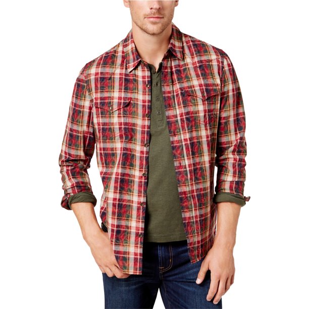 Blake Shelton - Camisa tejida con botones para hombre, color rojo, grande Blake Shelton Botones al frente