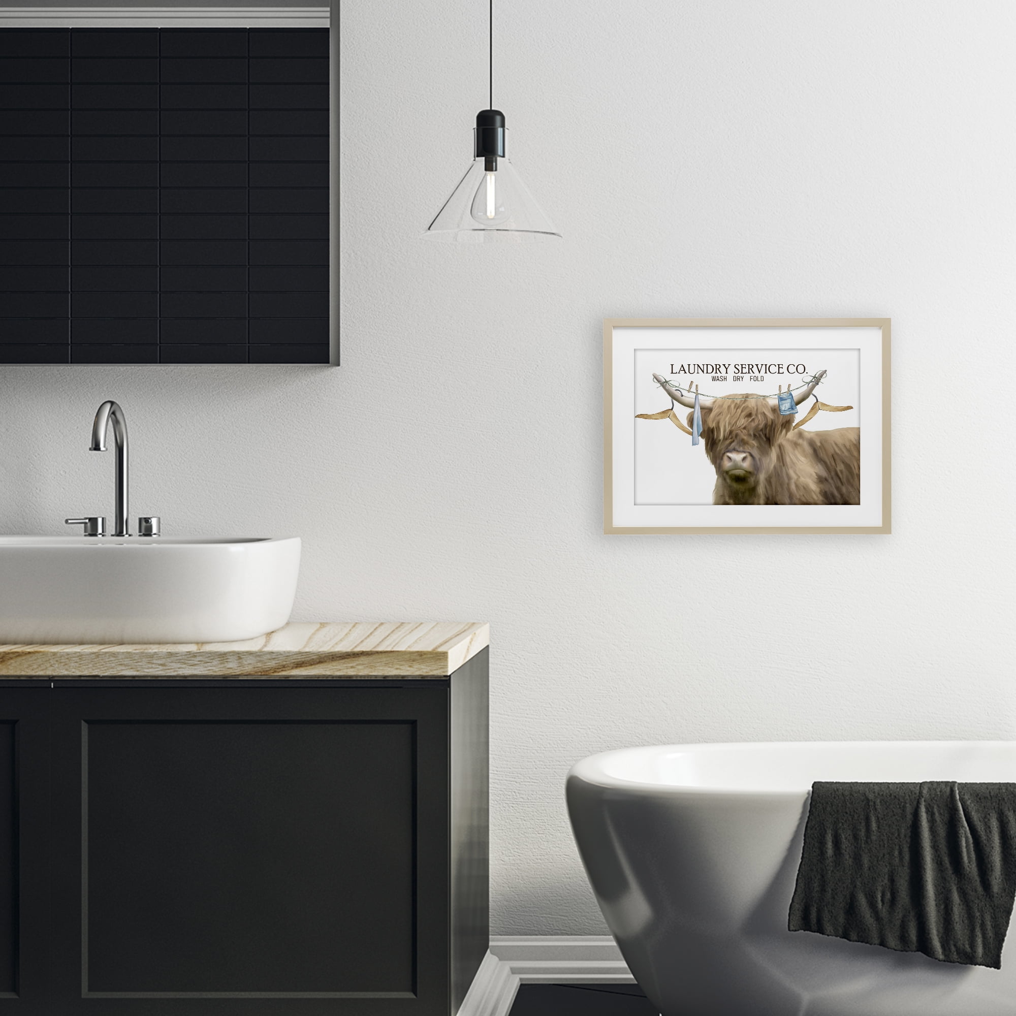 Laundry Service Cattle Birch Framed Print Under Glass, design by Kim Allen