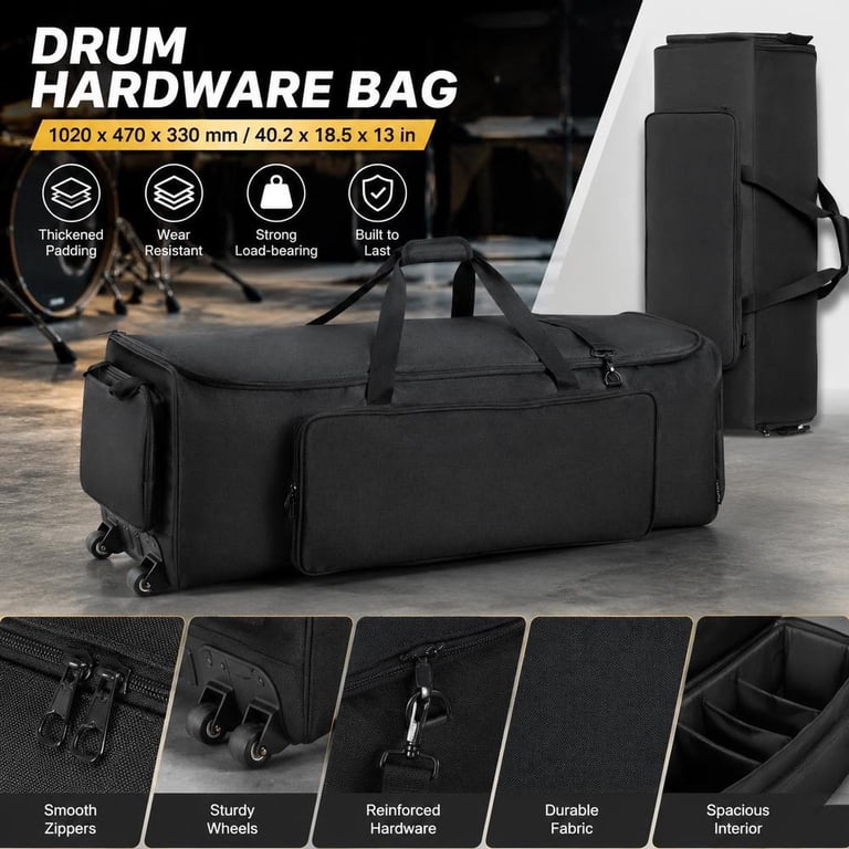 Drum Hardware Bag, with wheels, 1680D fabric, black, 4 pockets, sturdy ...
