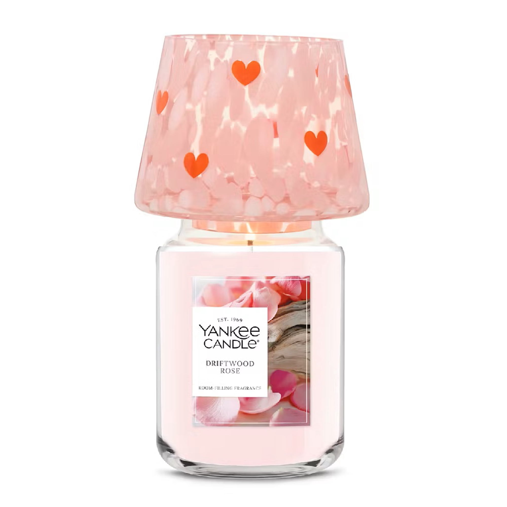 Yankee Candle LOVE Hearts Large Glass Jar Candle Shade with a Driftwood Rose Large Original Jar Candle