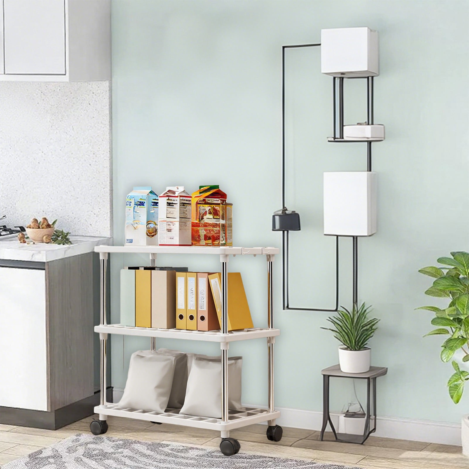 Usloyux Under $5 Freestanding Shelf Bathroom Organizer,2/3 Tier Storage Shelves with Wheels,Plastic and Metal Shelf Storage Rack Organizer,Standing Shelf for Bathroom Kitchen Closet