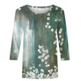 thumbnail image 4 of Hauts d'Été pour Femmes 2023 T-shirt Imprimé de Mode pour Femmes Blouse Mi-Longue à Manches 3/4 Col Rond Hauts Décontractés Bohémien T-shirt Grande Taille pour Femmes, 4 of 4