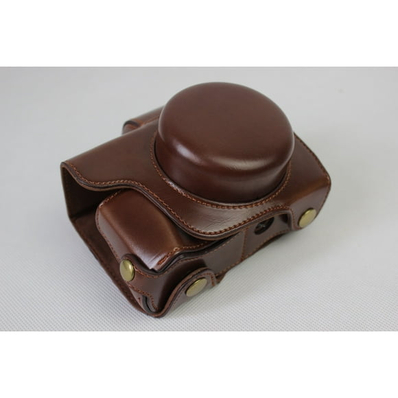 BolinUS Étui en Cuir PU Fait Main pour Appareil Photo Olympus OM-D E-M10 Mark III avec Objectif 14-42mm Version à Ouverture Inférieure + Sangle de Cou + Mini Sac de Rangement - Café