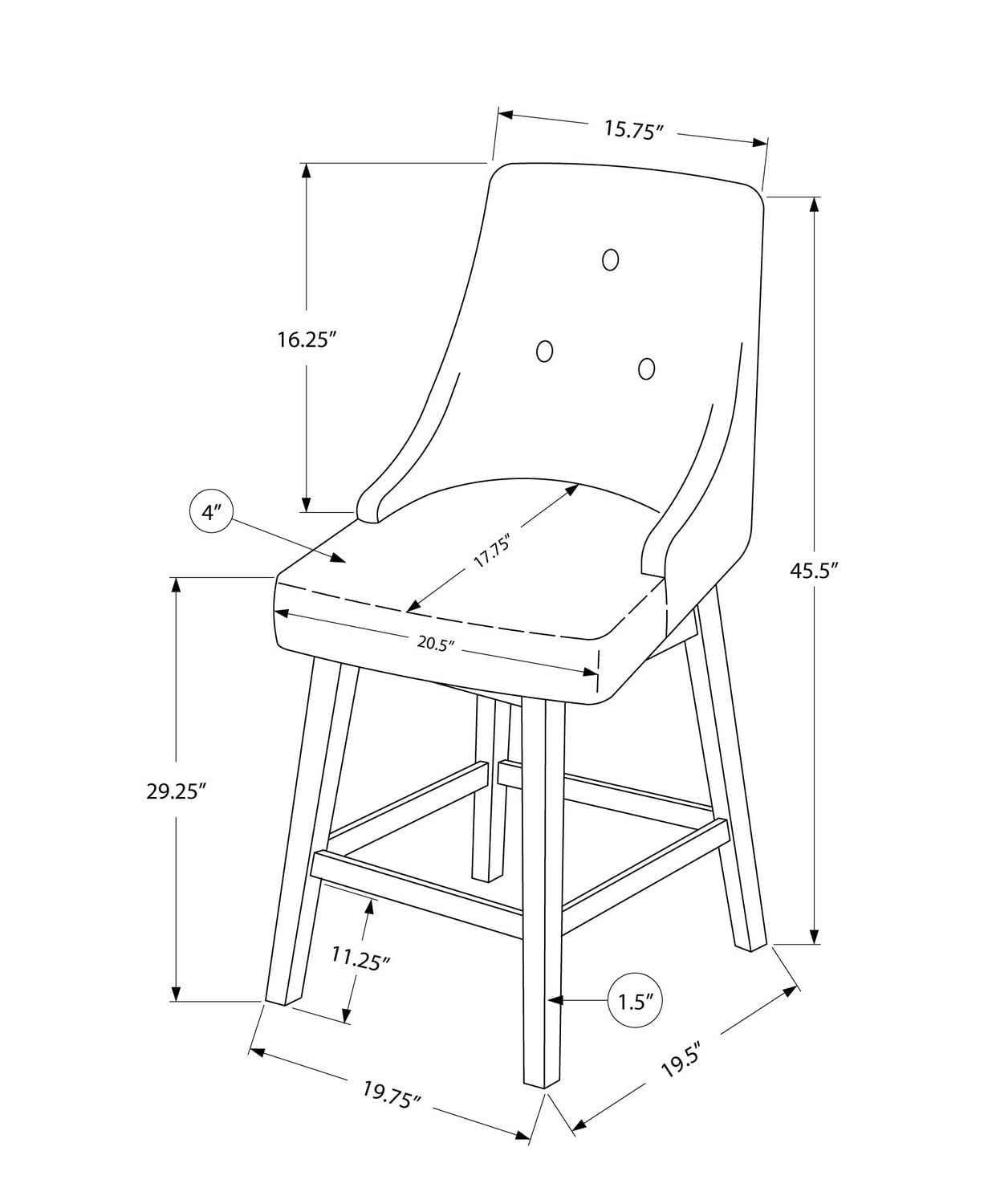 Monarch Specialties Tabouret De Bar, Lot De 2, Pivotant, Hauteur Bar, Bois, Pu D'aspect Cuir, Gris, Blanc, Transitionnel