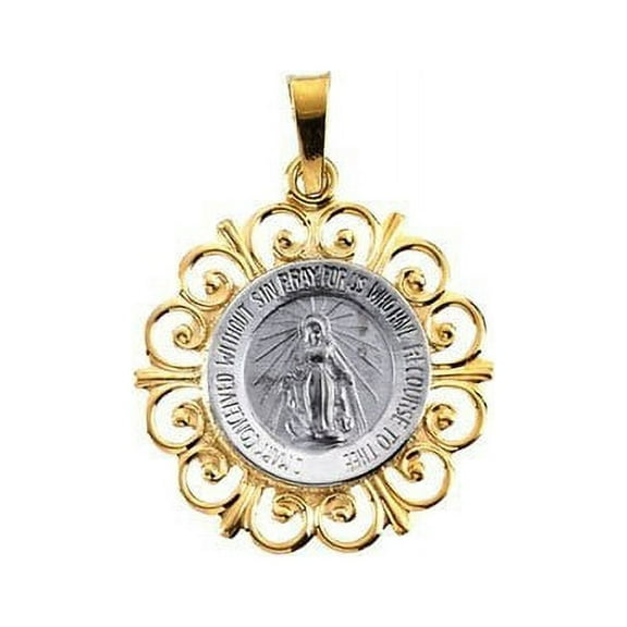14K White and Yellow Gold Miraculous Medal - 3/4 Inch X 3/4 Inch in 14K Two-Tone Gold