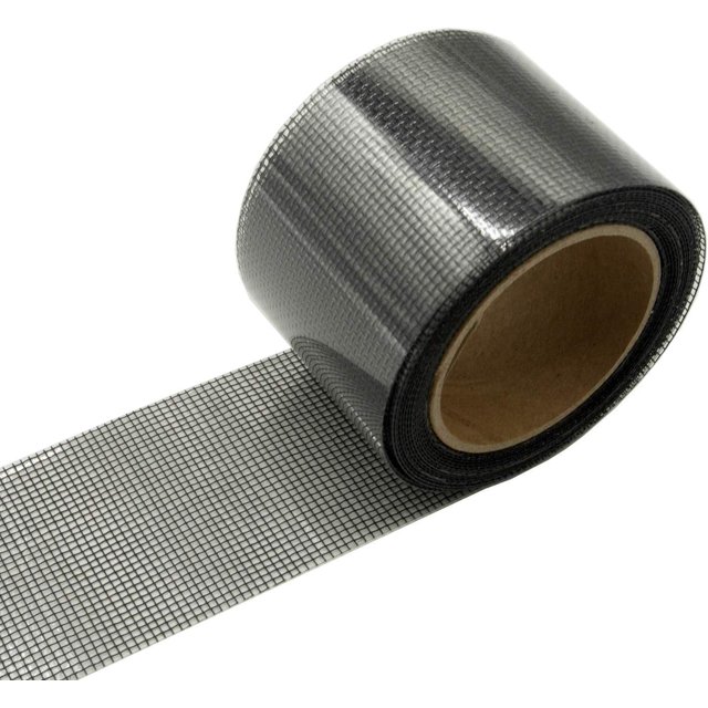 (Noir) 1 Rouleau, 5cm * 200cm, kit de Réparation d'Écran d'Insecte, Fenêtre et Porte Maille Réparation Ruban avec Adhésif Solide et Autocollant de Réparation en Fibre de Verre Imperméable.