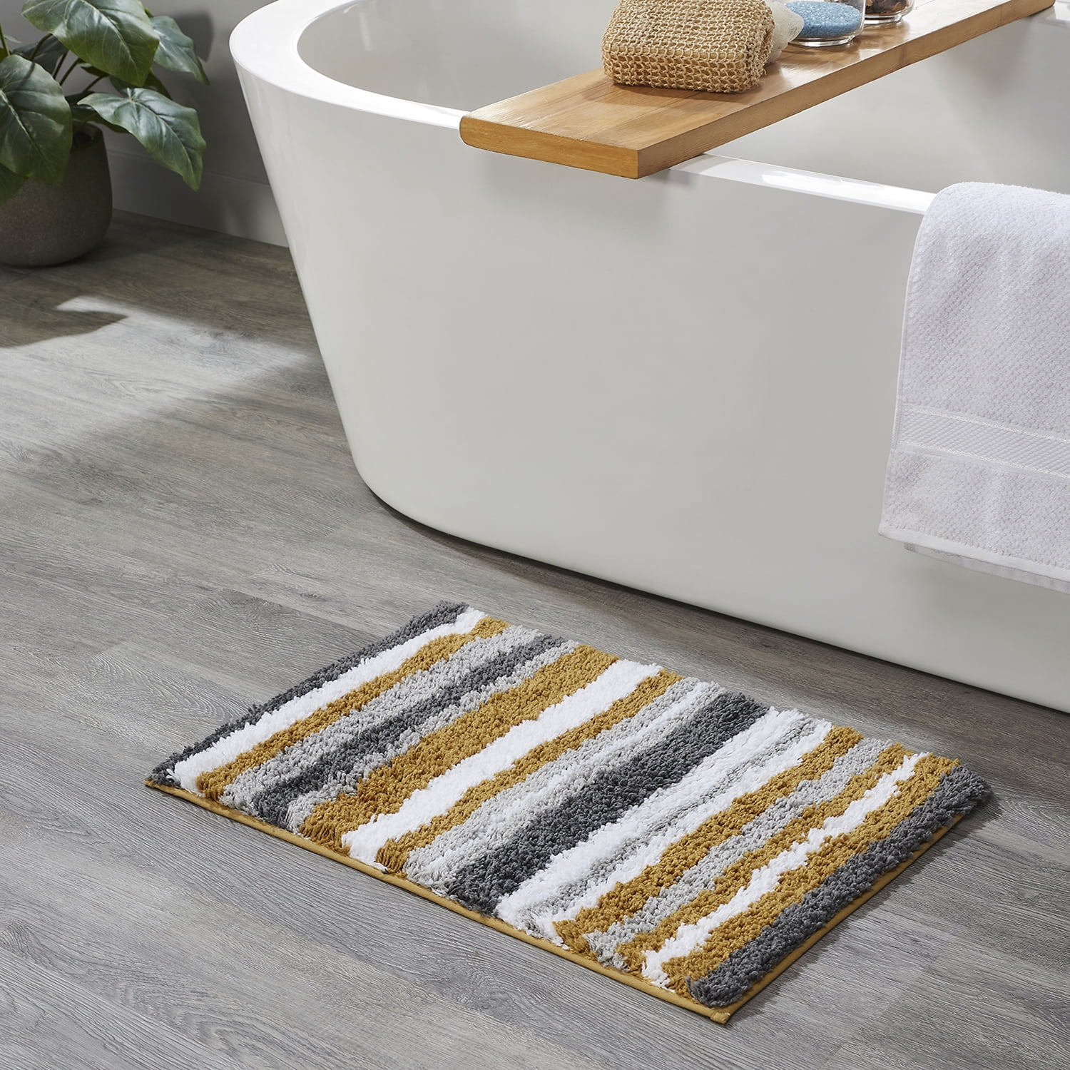 Better Trends 3 Piece Bathroom Rug Set 100% Polyester Soft Water Absorbent Non Slip Bath Mat Machine Washable Rug Griffie Collection - Yellow